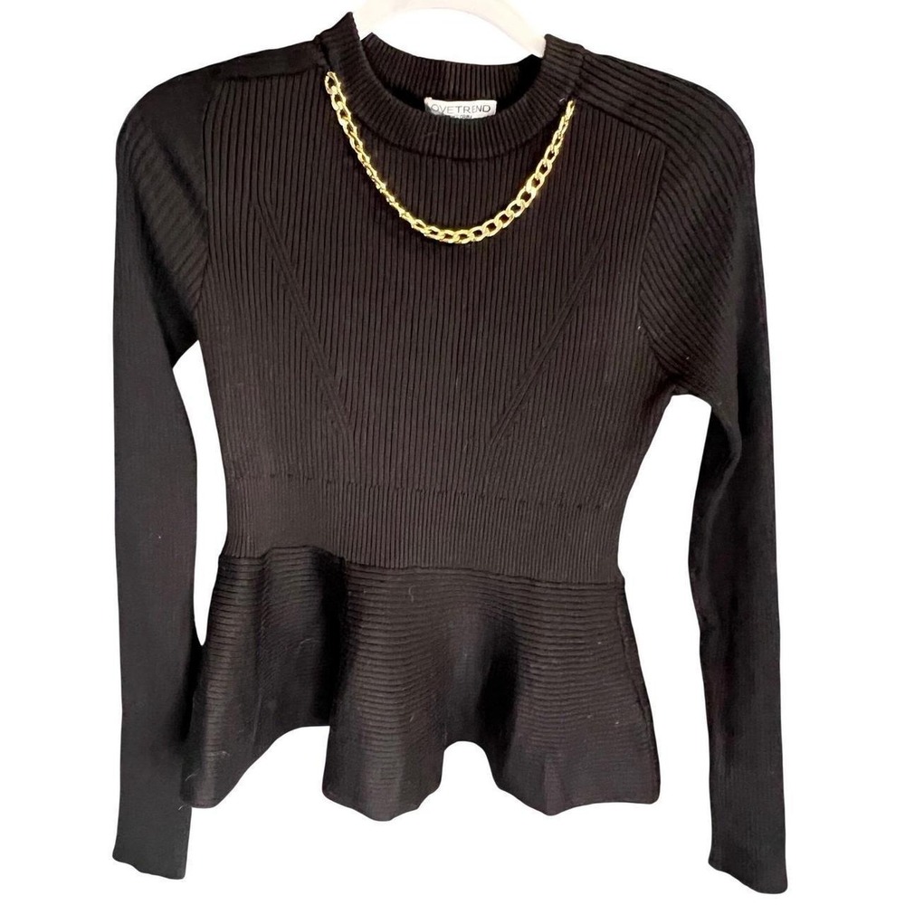 LOVETREND NEW YORK Black Ribbed Long Sleeve Peplum Sweater  Size L